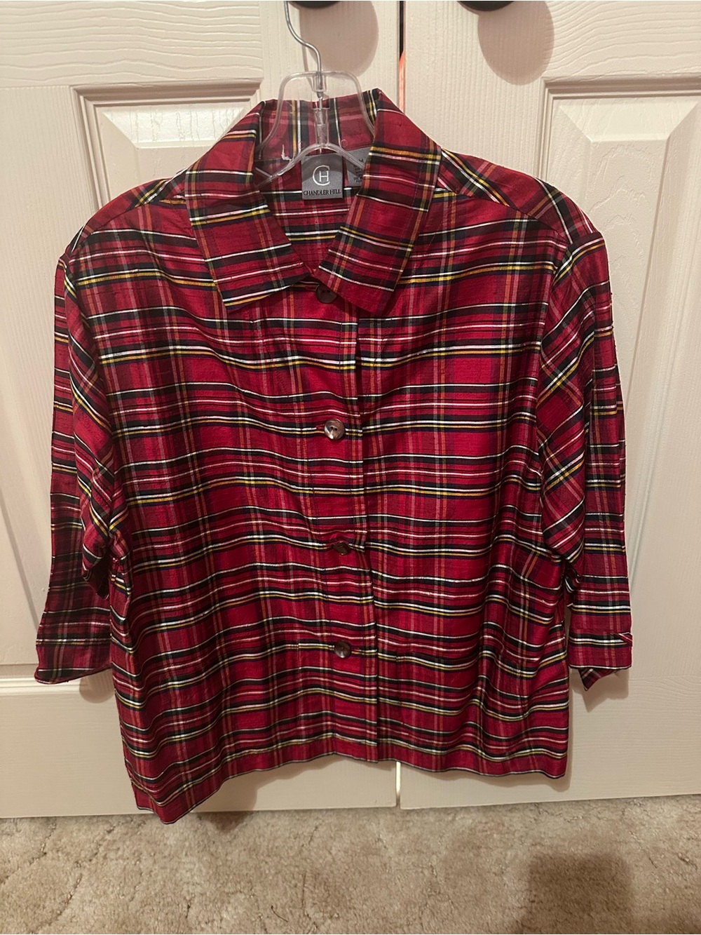 Cranberry Plaid Button-Down Shirt Jacket